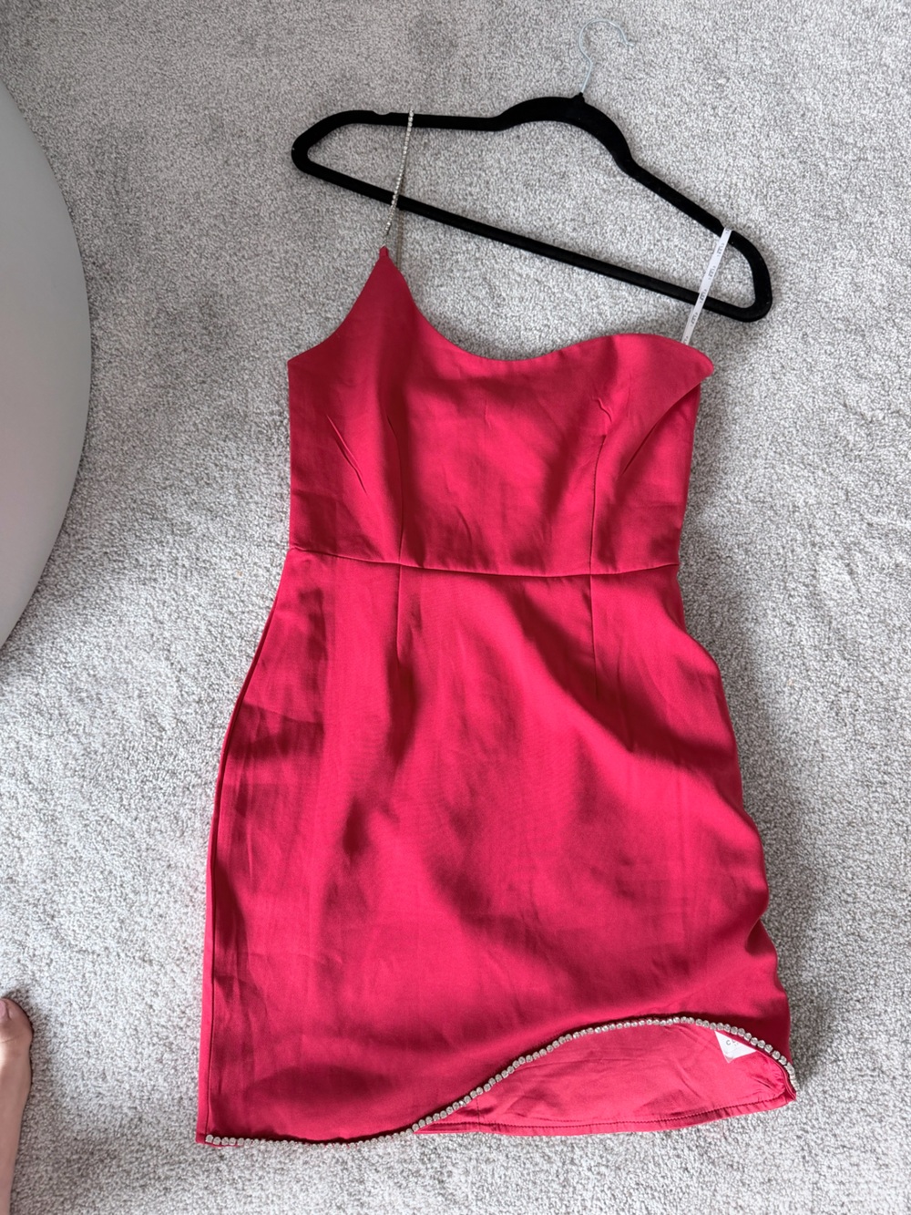 Club L London Hot Pink Asymmetric Mini Dress with Beaded Strap
